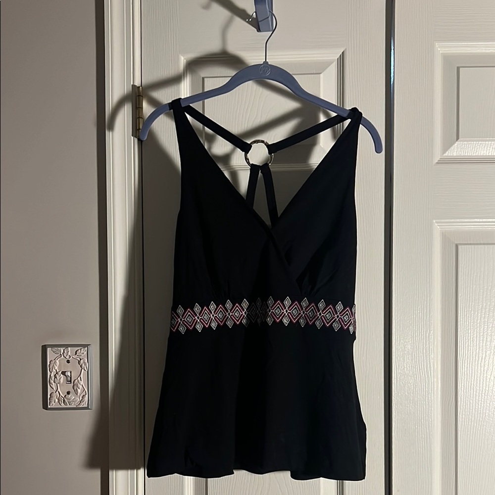 White House Black Market Black Sleeveless Top with Embroidered Detail